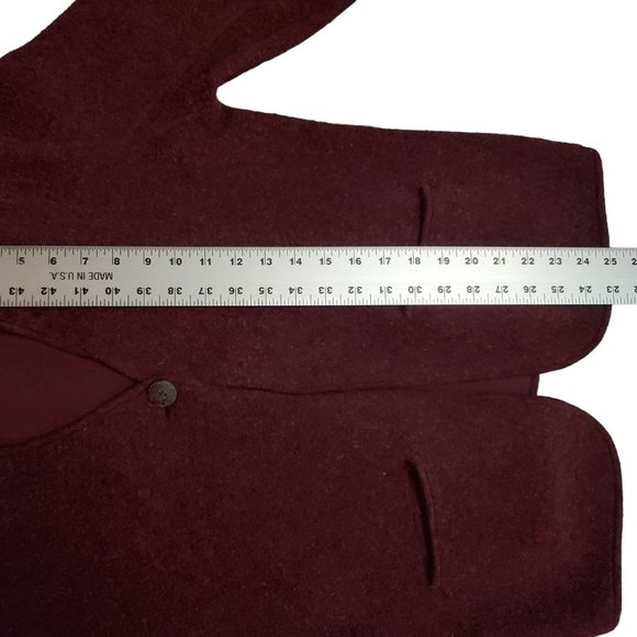 Eileen Fisher One Button Cardigan Women's Large Burgundy Lambswool Sweater A19 - Picture 9 of 9